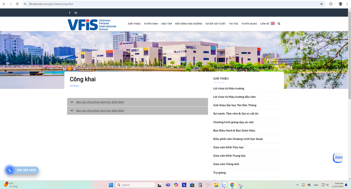 Ngày 21/11, website của nhà trường đã đăng tải đường link dẫn đến báo cáo ba công khai năm học 2023-2024 và năm học 2024-2025. (Ảnh chụp màn hình ngày 21/11/2024).