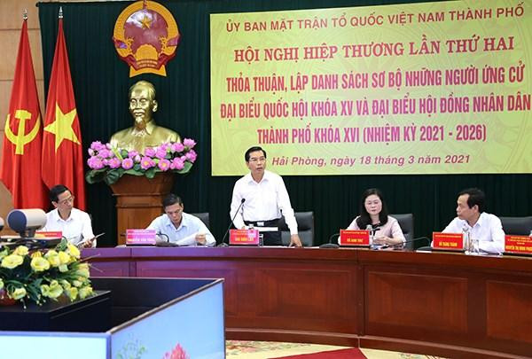Hội nghị hiệp thương lần thứ 2 tại Thành phố Hải Phòng. Ảnh: haiphong.gov.vn Hội nghị hiệp thương lần thứ 2 tại Thành phố Hải Phòng. Ảnh: haiphong.gov.vn