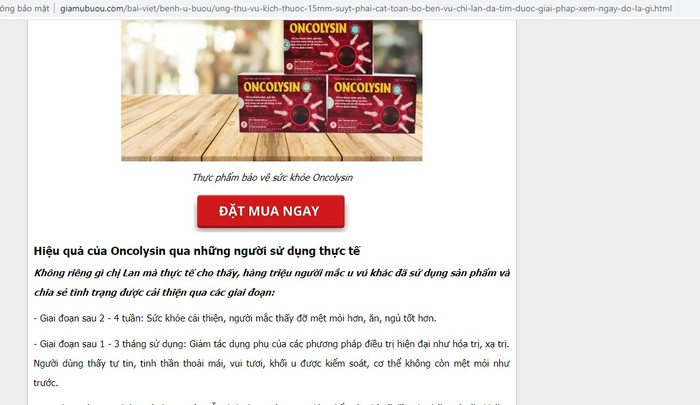 Website quảng cáo không đúng sự thật về sản phẩm, lừa dối người tiêu dùng.