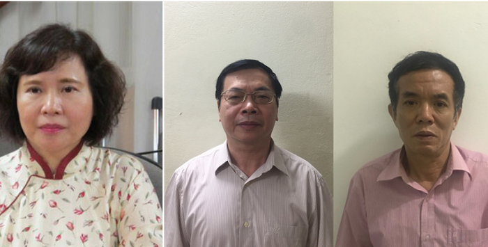 Từ trái qua, các bị can: Hồ Thị Kim Thoa, Vũ Huy Hoàng, Phan Chí Dũng. Ảnh tổng hợp từ cổng thông tin điện tử Bộ Công an. Từ trái qua, các bị can: Hồ Thị Kim Thoa, Vũ Huy Hoàng, Phan Chí Dũng. Ảnh tổng hợp từ cổng thông tin điện tử Bộ Công an.