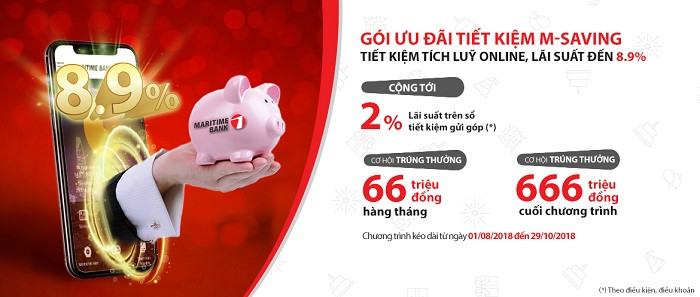 Tiết kiệm gửi góp trực tuyến được hưởng lãi suất lên tới 8,9% tại Maritime Bank. Tiết kiệm gửi góp trực tuyến được hưởng lãi suất lên tới 8,9% tại Maritime Bank.