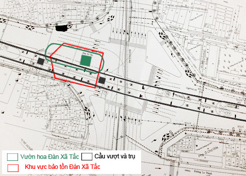 Theo Tiến sĩ Nguyễn Hồng Kiên, cầu vượt đi qua phần không gian chính của trung tâm đàn Xã Tắc. Theo Tiến sĩ Nguyễn Hồng Kiên, cầu vượt đi qua phần không gian chính của trung tâm đàn Xã Tắc.