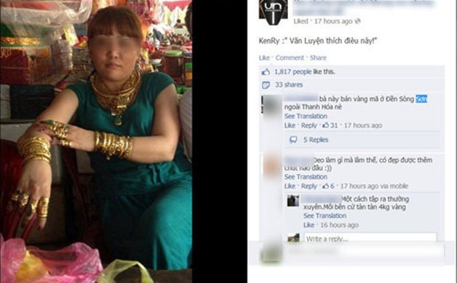 Hình ảnh người phụ nữ "dát" đầy vàng nhanh chóng được lan truyền trên mạng xã hội Hình ảnh người phụ nữ "dát" đầy vàng nhanh chóng được lan truyền trên mạng xã hội