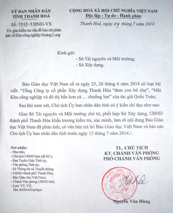 Công văn UBND tỉnh Thanh Hóa gửi báo Giáo dục Việt Nam Công văn UBND tỉnh Thanh Hóa gửi báo Giáo dục Việt Nam