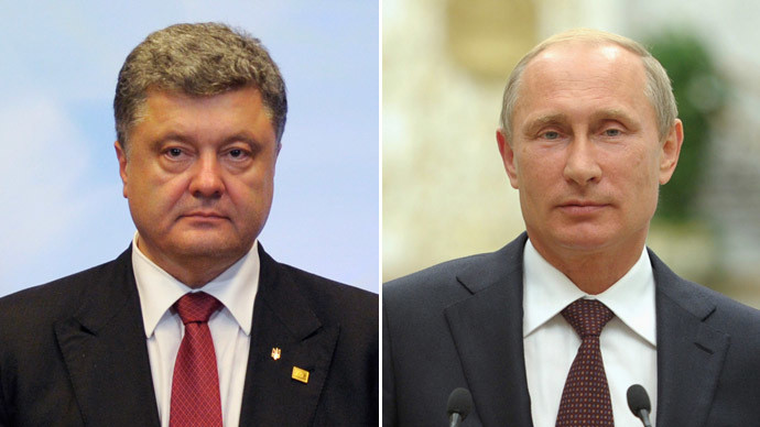Tổng thống Ukraine Petro Poroshenko (trái) và Tổng thống Nga Vladimir Putin. Tổng thống Ukraine Petro Poroshenko (trái) và Tổng thống Nga Vladimir Putin.