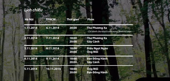 Lịch chiếu phim trong Liên hoan phim Israel 2014.