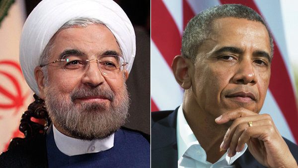 Tổng thống Mỹ Barach Obama và Tổng thống Iran Hassan Rouhani (trái).