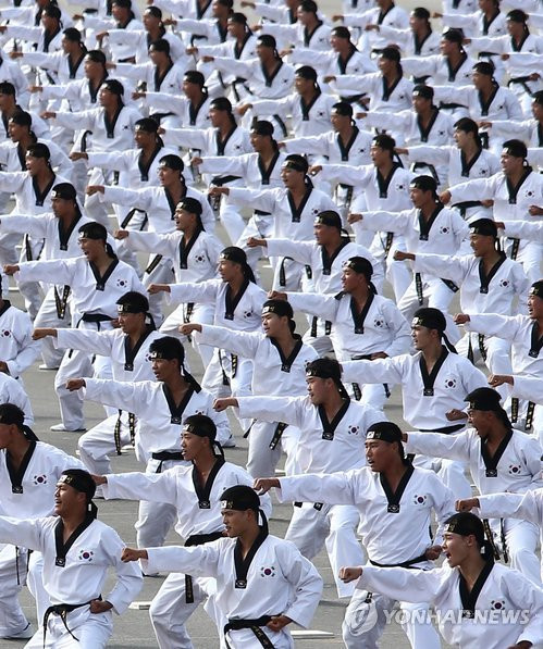 Binh sĩ Hàn Quốc tham gia đồng diễn võ thuật.