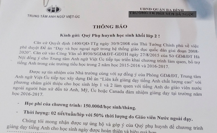 Lãnh đạo ngành Giáo dục Ba Đình tìm mọi cách che giấu liên kết dạy ngoại ngữ ảnh 3 Lãnh đạo ngành Giáo dục Ba Đình tìm mọi cách che giấu liên kết dạy ngoại ngữ ảnh 3