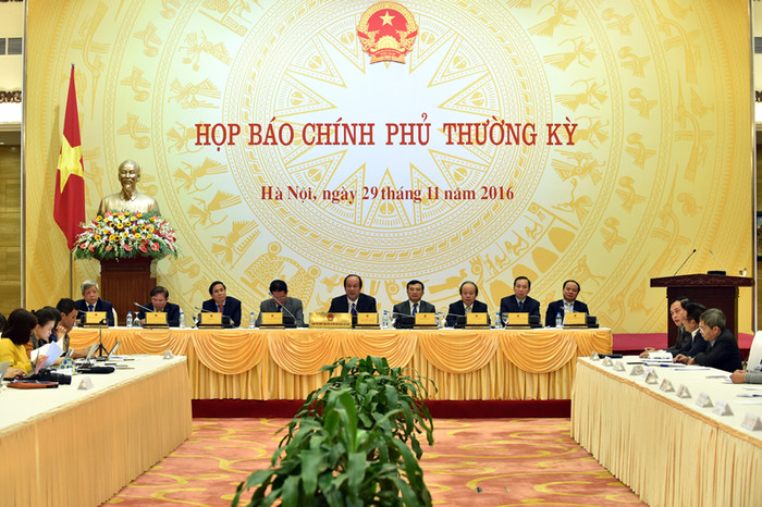 Toàn cảnh buổi họp báo (ảnh: Cổng thông tin điện tử Chính phủ). Toàn cảnh buổi họp báo (ảnh: Cổng thông tin điện tử Chính phủ).