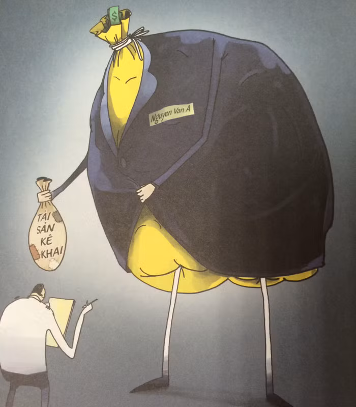 Kê khai tài sản hiện nay còn nặng tính hình thức. Trong bài sử dụng ảnh minh họa trong cuốn "tuyển tập tranh biếm quan tham" do Trung tâm truyền thông giáo dục cộng đồng phát hành.