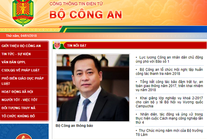 Bộ Công an hôm 4/1 vừa phát đi thông báo chính thức về việc tiến hành tiếp nhận bắt bị can Phan Văn Anh Vũ. Ảnh chụp màn hình trên Cổng thông tin điện tử Bộ Công an.