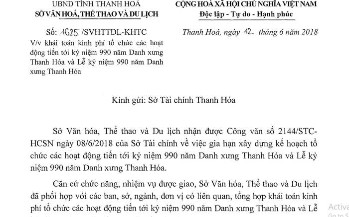 Sở Văn hóa, Thể thao và Du lịch Thanh Hóa khái toán chi phí tổ chức hoạt động tiến tới kỷ niệm 990 năm danh xưng Thanh Hóa và lễ kỷ niệm danh xưng Thanh Hóa. Anh: DU THIÊN.