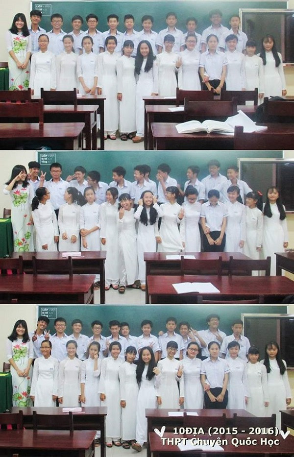 Các em học sinh lớp 10 chuyên Địa trường Quốc học Huế. Các em học sinh lớp 10 chuyên Địa trường Quốc học Huế.
