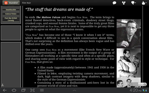 StumbleUpon (miễn phí): Những người dùng thích theo dõi thông tin ở 1 lĩnh vực nhất định (công nghệ, khoa học, văn hóa....) hẳn sẽ rất thích thú với ứng dụng này. StumbleUpon giúp đóng gói các website, video, hình ảnh về cùng 1 chủ đề mà người dùng ưa thích với 1 giao diện người dùng rất trực quan và đẹp mắt. Dạo qua các đầu mục tin của StumbleUpon, bạn sẽ nhanh chóng nắm bắt được các sự kiện đang diễn ra ở lĩnh vực mình quan tâm. StumbleUpon (miễn phí): Những người dùng thích theo dõi thông tin ở 1 lĩnh vực nhất định (công nghệ, khoa học, văn hóa....) hẳn sẽ rất thích thú với ứng dụng này. StumbleUpon giúp đóng gói các website, video, hình ảnh về cùng 1 chủ đề mà người dùng ưa thích với 1 giao diện người dùng rất trực quan và đẹp mắt. Dạo qua các đầu mục tin của StumbleUpon, bạn sẽ nhanh chóng nắm bắt được các sự kiện đang diễn ra ở lĩnh vực mình quan tâm.