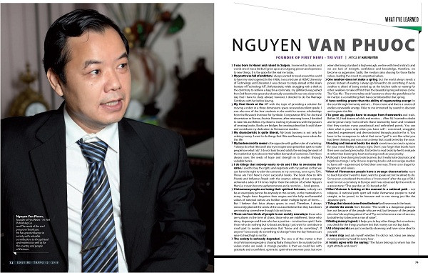 Anh Phước trong một mục phỏng vấn bằng tiếng Anh của Tạp chí Esquire của Mỹ năm 2015.