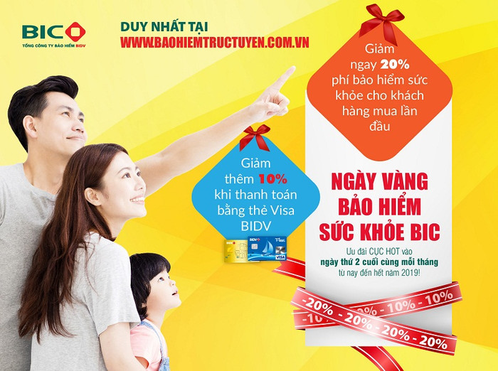 BIC ưu đãi tới 30% phí bảo hiểm sức khỏe cho khách hàng mua trực tuyến. BIC ưu đãi tới 30% phí bảo hiểm sức khỏe cho khách hàng mua trực tuyến.