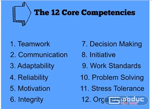 12 năng lực cần phải có đối với một cử nhân: 1. Kỹ năng làm việc nhóm; 2. Kỹ năng giao tiếp; 3. Kỹ năng thích ứng; 4. Đáng tin cậy; 5. Luôn duy trì được động lực làm việc; 6. Toàn tâm toàn ý với công việc; 7. Có khả năng đưa ra quyết định nhanh; 8. Luôn sẵn sàng đưa ra sáng kiến; 9. Phải tạo ra được các công trình tiêu chuẩn; 10. Biết cách giải quyết vấn đề; 11. Chịu được áp lực công việc cao; 12. Biết tổ chức công việc. ảnh: NQ.