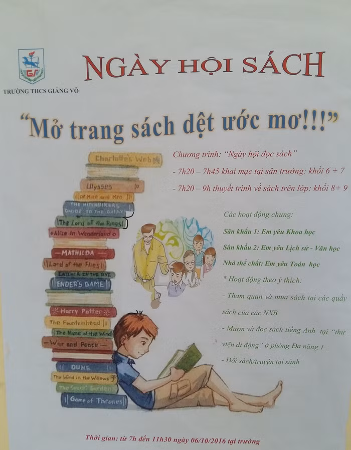 Cô giáo Hoàng Kim Uyên - Phó Hiệu trưởng Trường THCS Giảng Võ chia sẻ: "Tôi rất tâm đắc với câu nói của Nhà văn Andersen: 'Người càng thông thái, càng đọc nhiều, và những người thông thái nhất là những người đọc nhiều nhất'. Nhà trường mong muốn thông qua những hoạt động này sẽ giúp các con hình thành ý thức đọc sách suốt đời". ảnh: NQ