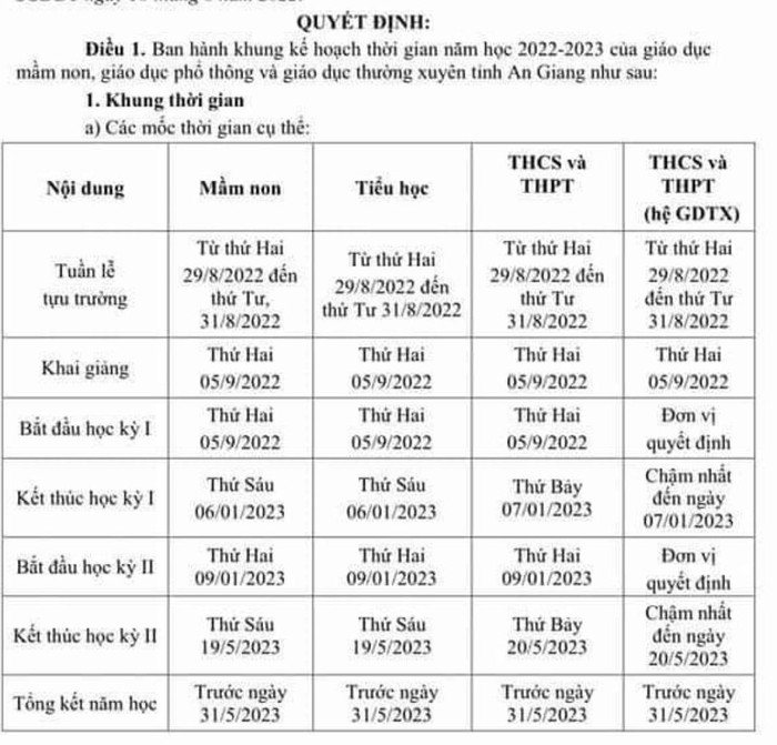 Từ ngày 29-31/8 tới đây, học sinh ở An Giang sẽ tựu trường (Ảnh chụp từ màn hình)