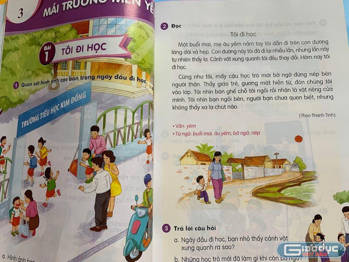 Văn bản "Tôi đi học" trong sách giáo khoa lớp 1, tập 2 (Bộ Kết nối tri thức với cuộc sống) bị cắt gọt tùy tiện. Ảnh: Vương Thuỷ Văn bản "Tôi đi học" trong sách giáo khoa lớp 1, tập 2 (Bộ Kết nối tri thức với cuộc sống) bị cắt gọt tùy tiện. Ảnh: Vương Thuỷ