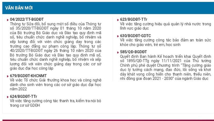 Mỗi năm, Bộ Giáo dục và Đào tạo ban hành rất nhiều văn bản chỉ đạo, điều hành (Ảnh chụp màn hình từ Cổng thông tin của Bộ) Mỗi năm, Bộ Giáo dục và Đào tạo ban hành rất nhiều văn bản chỉ đạo, điều hành (Ảnh chụp màn hình từ Cổng thông tin của Bộ)