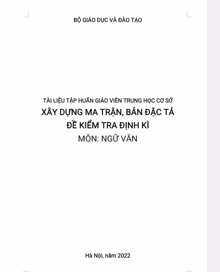 Tài liệu tập huấn cho giáo viên về ma trận đề kiểm tra mới (Ảnh chụp từ màn hình) Tài liệu tập huấn cho giáo viên về ma trận đề kiểm tra mới (Ảnh chụp từ màn hình)