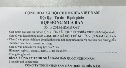 Hợp đồng mua bán này quy định chi tiết các điều bất lợi dành cho người mua hồng sâm (ảnh: ANTĐ).