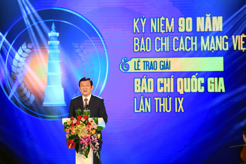 Chủ tịch nước Trương Tấn Sang khẳng định, báo chí đã có nhiều đóng góp hết sức quan trọng trong suốt 90 năm qua. ảnh: Năng lượng mới. Chủ tịch nước Trương Tấn Sang khẳng định, báo chí đã có nhiều đóng góp hết sức quan trọng trong suốt 90 năm qua. ảnh: Năng lượng mới.