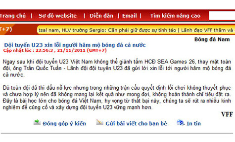 Lời xin lỗi của VFF. Lời xin lỗi của VFF.