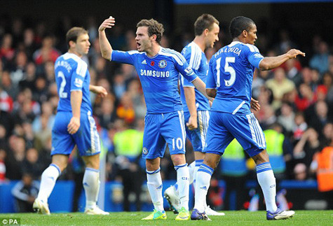 Juan Mata thôi thúc tinh thần chiến đấu của đồng đội sau khi có bàn gỡ hòa. Juan Mata thôi thúc tinh thần chiến đấu của đồng đội sau khi có bàn gỡ hòa.