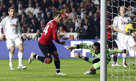 Chicharito(giữa) ghi bàn duy nhất mang về 3 điểm quý giá cho M.U. Chicharito(giữa) ghi bàn duy nhất mang về 3 điểm quý giá cho M.U.