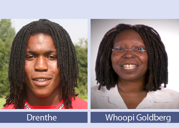 Tiền vệ Drenthe trông giống nữ diễn viên đoạt giải Oscar, Whoopi Goldberg.