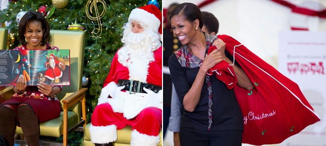 Đệ nhất phu nhân nước Mỹ Michelle Obama cùng những món quà Noel. Đệ nhất phu nhân nước Mỹ Michelle Obama cùng những món quà Noel.