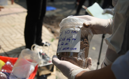 Mẫu đất thu thập được dưới "hố đen"