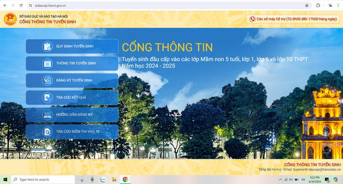 Giao diện khi truy cập vào địa chỉ https://tsdaucap.hanoi.gov.vn. (Ảnh chụp màn hình) Hà Nội tuyển sinh vào 1.PNG