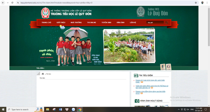 Tìm kiếm bằng từ khoá "học phí" trên website của Trường Tiểu học Lê Quý Đôn (Nam Từ Liêm) không cho ra kết quả nào. Ảnh chụp màn hình ngày 3/6/2024 Tìm kiếm bằng từ khoá "học phí" trên website của Trường Tiểu học Lê Quý Đôn (Nam Từ Liêm) không cho ra kết quả nào. Ảnh chụp màn hình ngày 3/6/2024