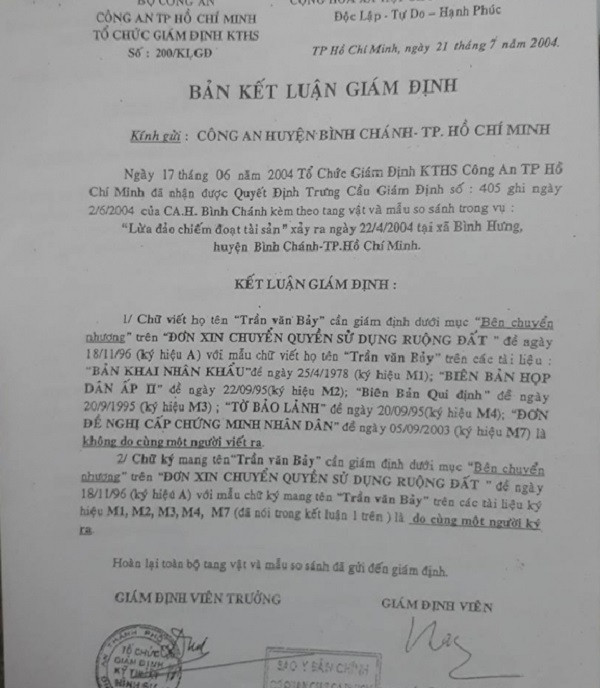 Bản kết luận giám định chữ ký. Bản kết luận giám định chữ ký.