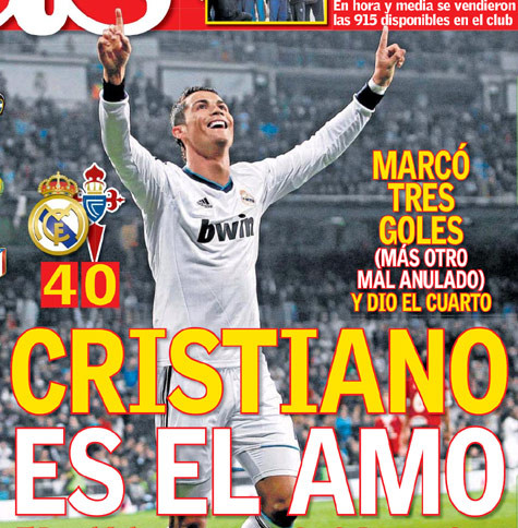 Ronaldo của tình yêu. (Ảnh bìa tờ AS số ra hôm qua) Ronaldo của tình yêu. (Ảnh bìa tờ AS số ra hôm qua)