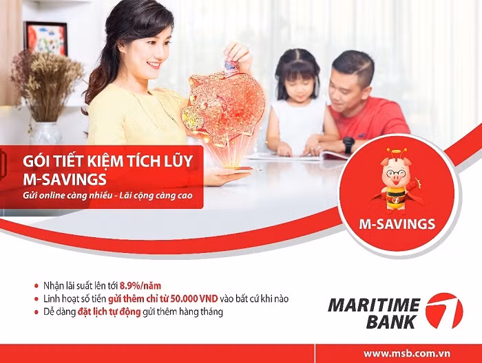 Sử dụng Gói Tiết kiệm M-Savings của Maritime Bank khách hàng có thể nhận mức lãi suất lên tới 8.9%.