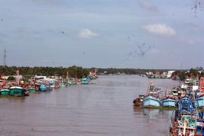 Tàu cá neo đâu trên sông Cái Bé-Cái Lớn, Kiên Giang. (Ảnh: Lê Sen/TTXVN) Tàu cá neo đâu trên sông Cái Bé-Cái Lớn, Kiên Giang. (Ảnh: Lê Sen/TTXVN)
