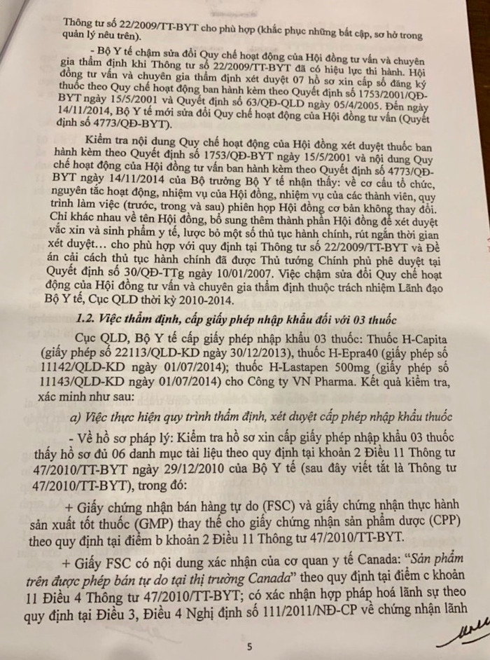 Kết luận thanh tra chỉ ra có sự giả mạo giấy tờ nguồn gốc của thuốc.