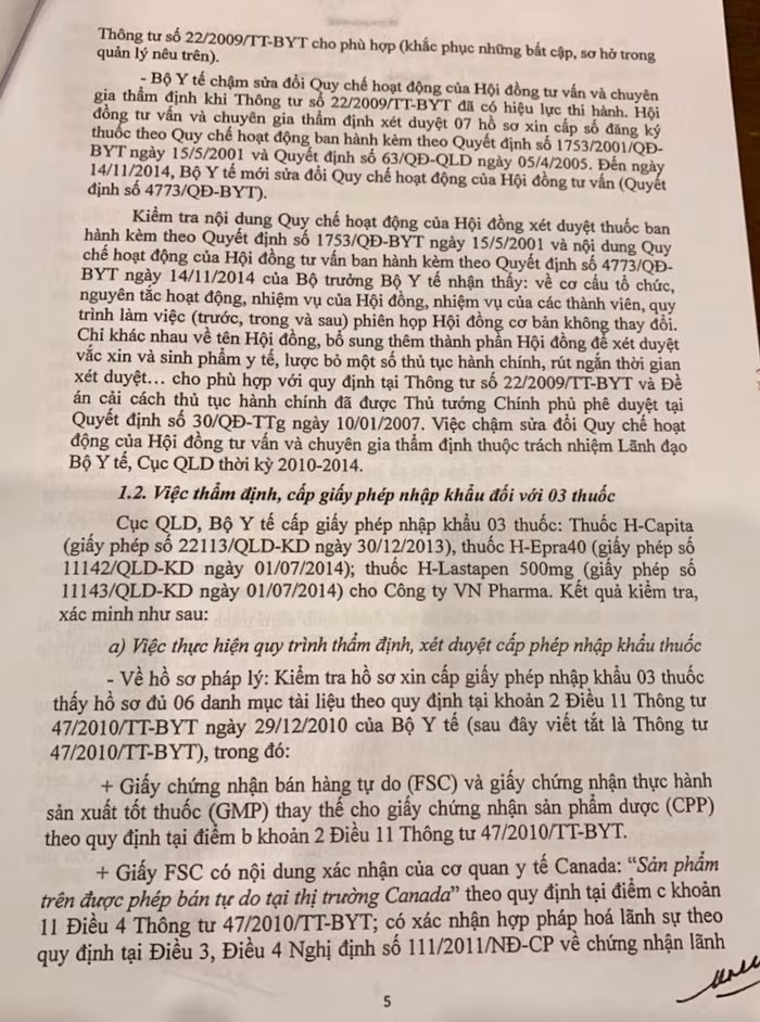 Kết luận thanh tra chỉ ra có sự giả mạo giấy tờ nguồn gốc của thuốc.