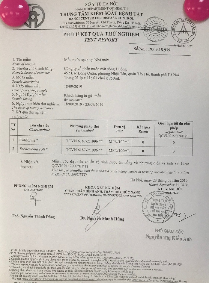 Nước không còn Coliforms, E.Coli - là những chỉ số hết sức quan trọng đảm bảo sức khỏe của người dân. Đúng như bà Đỗ Thị Kim Liên - Chủ tịch Hội đồng quản trị Aquaone chia sẻ: “Nhà máy Sông Đuống là dự án hướng tới mục tiêu dân sinh, vì cộng đồng rất ý nghĩa của chúng tôi. Tiêu chí chúng tôi đề ra trong kinh doanh là phải làm được những việc có giá trị nhân văn, có ý nghĩa với cộng đồng".