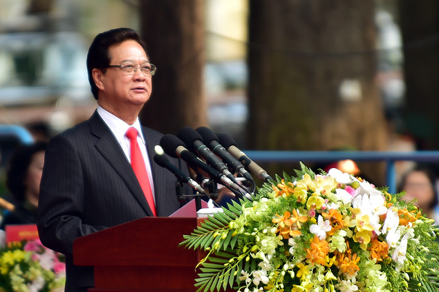Thủ tướng Nguyễn Tấn Dũng đọc diễn văn tại lễ kỷ niệm sáng 30/4/2015. ảnh: VGP. Thủ tướng Nguyễn Tấn Dũng đọc diễn văn tại lễ kỷ niệm sáng 30/4/2015. ảnh: VGP.