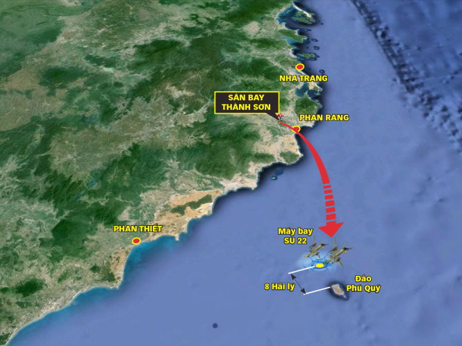 Vị trí máy bay rơi được xác định cách đảo Phú Quý khoảng 15km, ráp gianh giữa biển Ninh Thuận và Bình Thuận. ảnh: TTO. Vị trí máy bay rơi được xác định cách đảo Phú Quý khoảng 15km, ráp gianh giữa biển Ninh Thuận và Bình Thuận. ảnh: TTO.