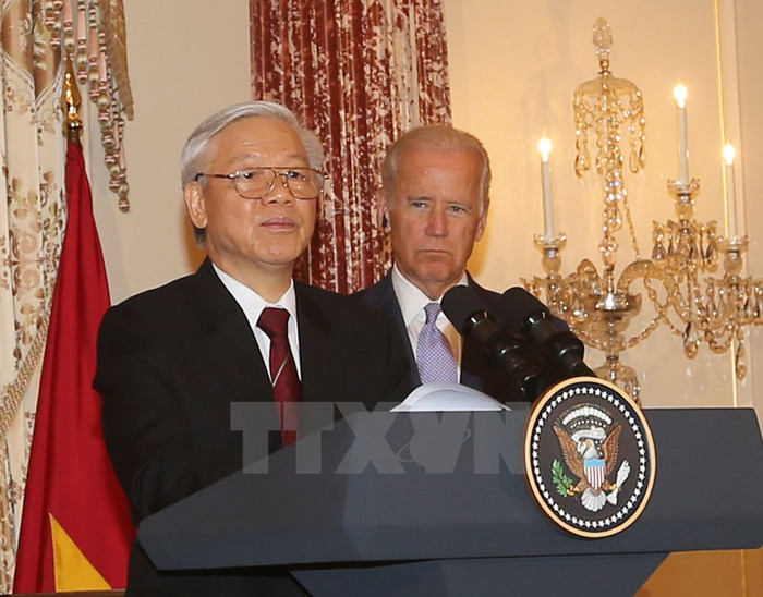 Tổng Bí thư Nguyễn Phú Trọng đáp từ. (Ảnh: Trí Dũng/TTXVN) Tổng Bí thư Nguyễn Phú Trọng đáp từ. (Ảnh: Trí Dũng/TTXVN)