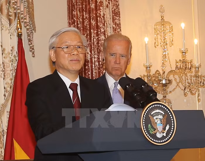 Tổng Bí thư Nguyễn Phú Trọng đáp từ. (Ảnh: Trí Dũng/TTXVN)