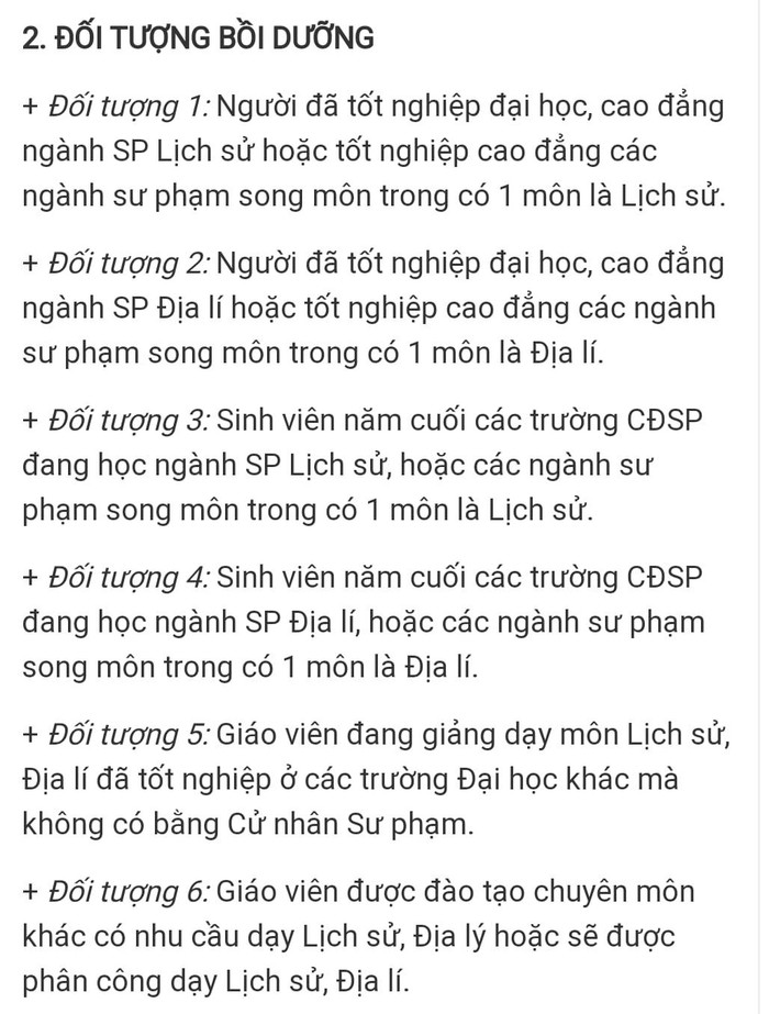 Đối tượng tham gia bồi dưỡng môn tích hợp có cả sinh viên sư phạm năm cuối Ảnh chụp từ màn hình: Thanh An Đối tượng tham gia bồi dưỡng môn tích hợp có cả sinh viên sư phạm năm cuối Ảnh chụp từ màn hình: Thanh An