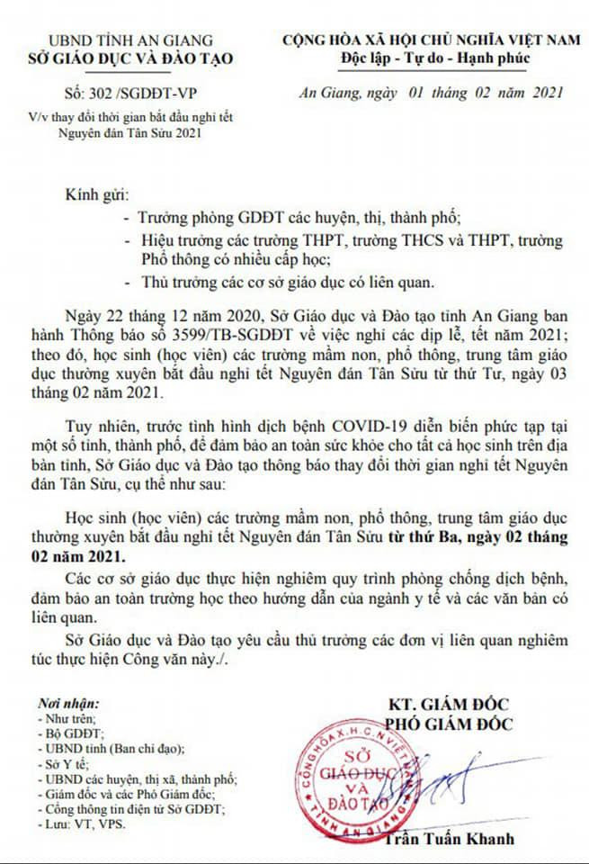 Học sinh An Giang nghỉ Tết Nguyên đán từ ngày 02-16/2/2021 (Ảnh: K.V) Học sinh An Giang nghỉ Tết Nguyên đán từ ngày 02-16/2/2021 (Ảnh: K.V)